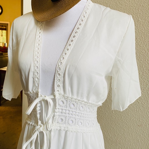 Boho beach dress coverup white crochet kimono top - Picture 7 of 7